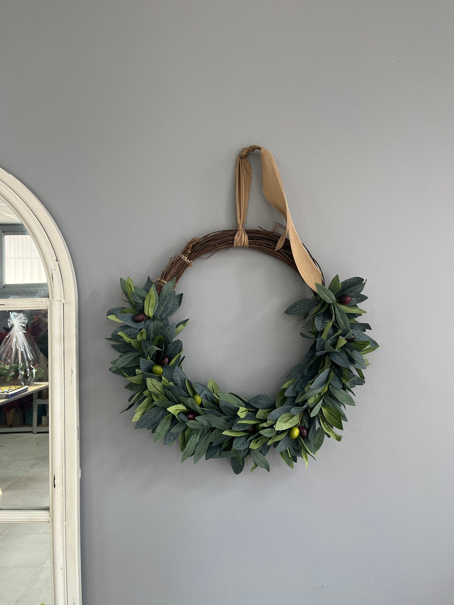 Olive wreath, Artificial wreath, Rustic decor, Door wreath ,Rustic Wreath, Front door wreath ,Silk flower wreath, Farmhouse wreath
