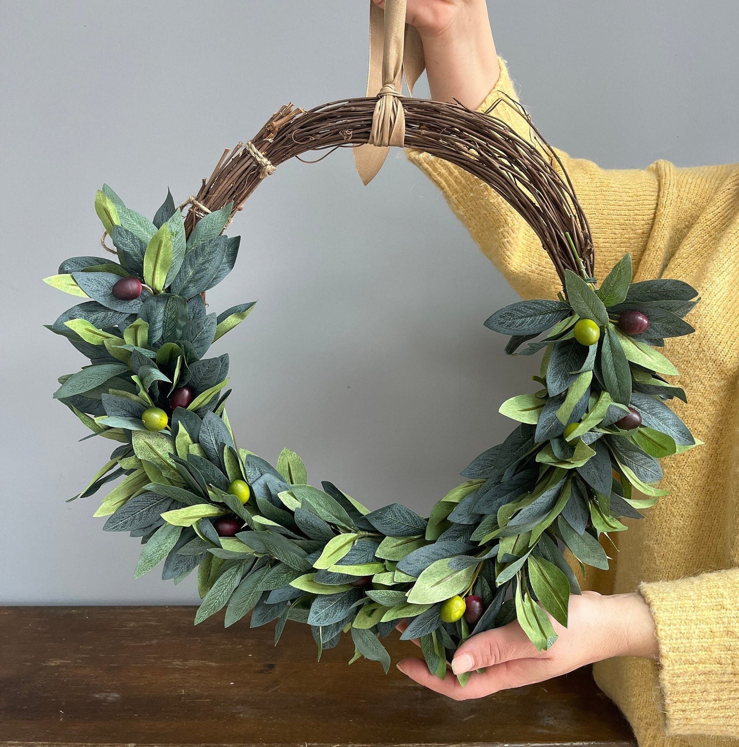 Olive wreath, Artificial wreath, Rustic decor, Door wreath ,Rustic Wreath, Front door wreath ,Silk flower wreath, Farmhouse wreath