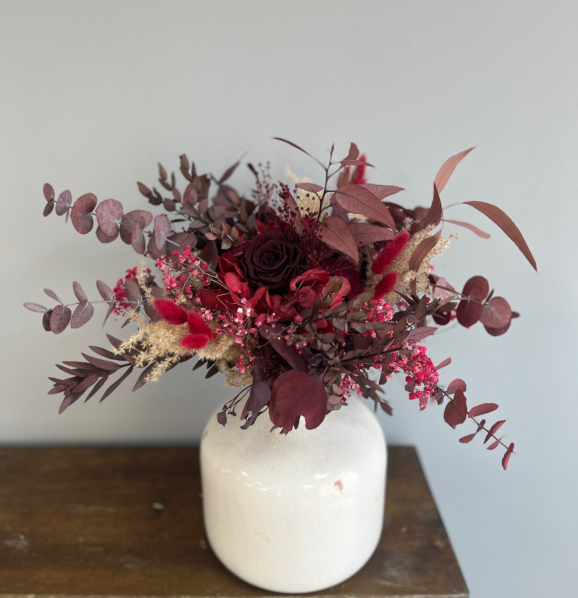 Burgundy Dried flower bouquet, Boho Home Decor, Birthday gift, Gifts for her, Mother day gift, St. Valentine gift,Vase arrangement