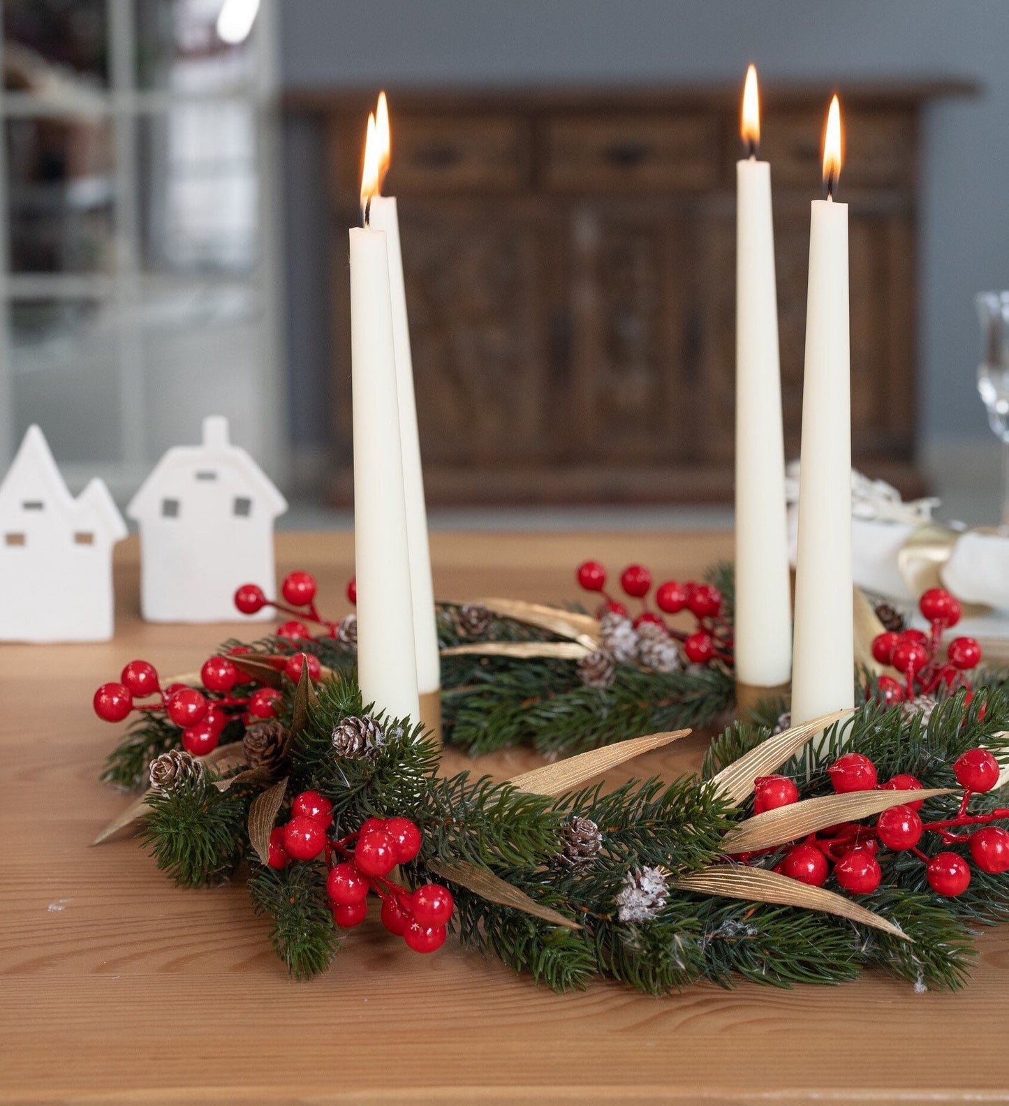 Table wreath candle, Christmas table decor, Christmas table Wreath, Christmas Candle Ring, Eucalyptus wreath, Christmas candlelight
