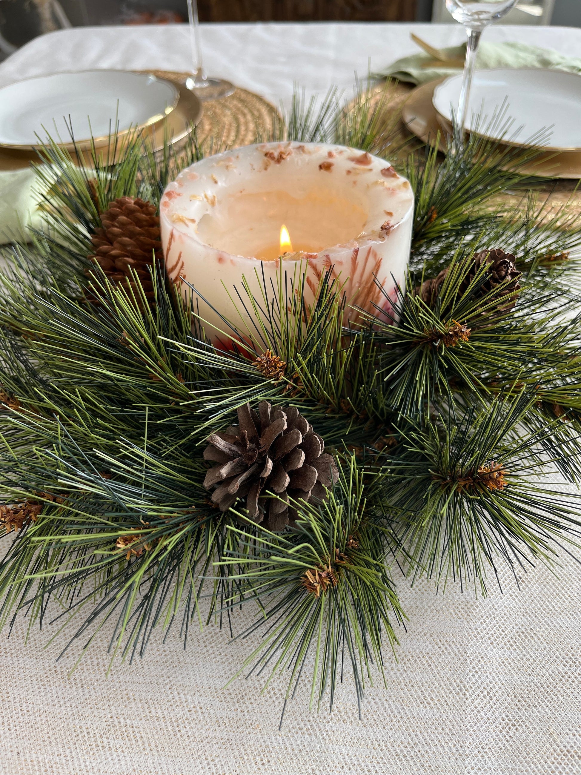 Pine Christmas wreath, Christmas table decor, Christmas table Wreath, Christmas Candle Ring, Pine wreath 12"