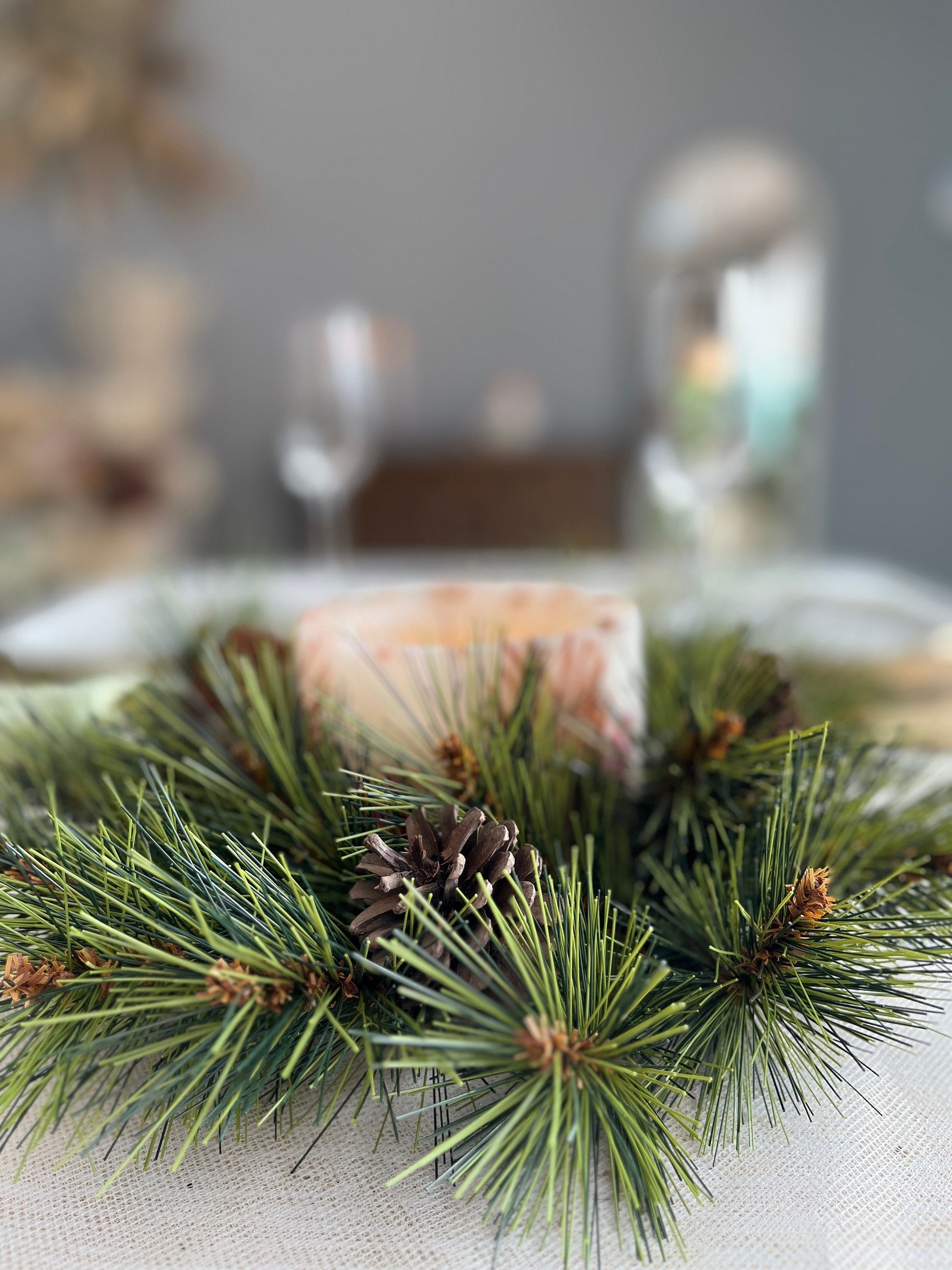 Pine Christmas wreath, Christmas table decor, Christmas table Wreath, Christmas Candle Ring, Pine wreath 12"