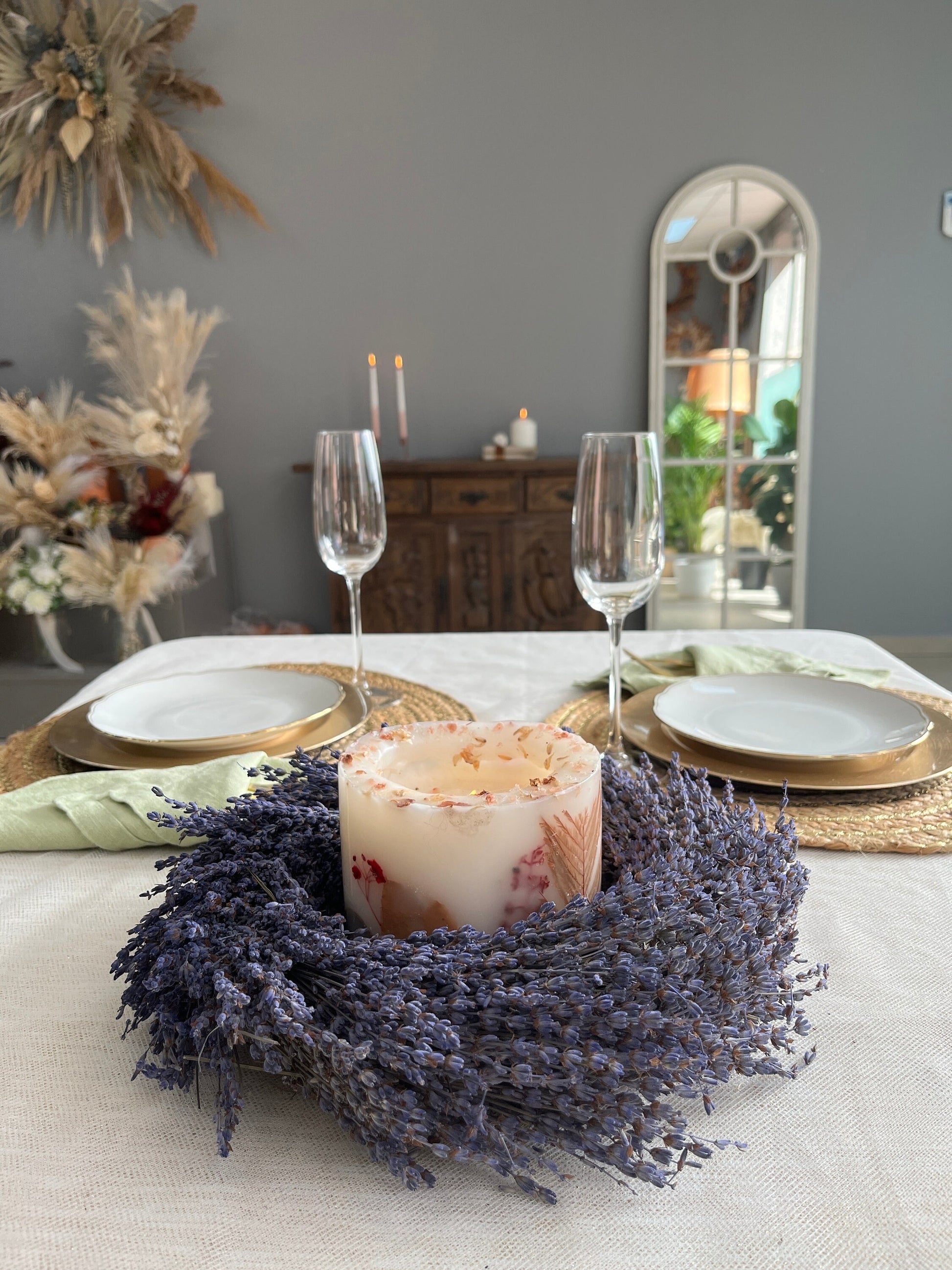Lavender wreath, Table candle ring, Table decor, Dried table wreath, Rustic wreath, Rustic home decor, Rustic wall wreath, Boho wreath