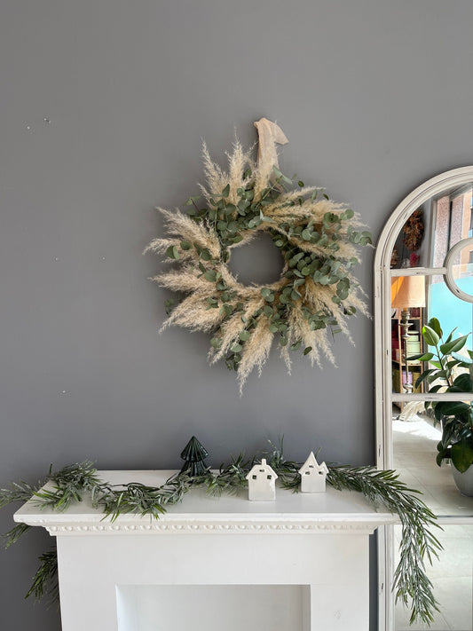 Boho Wall Decor, Eucalyptus Wreath, Pampas Wreath, Rustic Decor, Rustic Home Decor, Dried flowers wreath, Year round Wreath, Housewarming